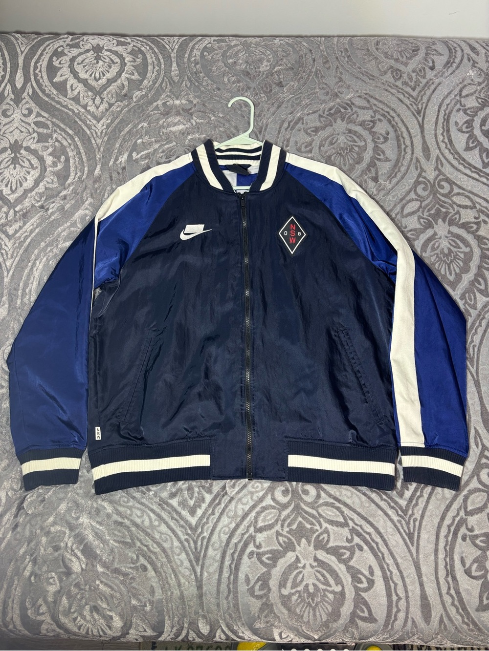 Nike Sportswear NSW Men's Checkered Bomber Woven Jacket Navy Sz Large Full Zip